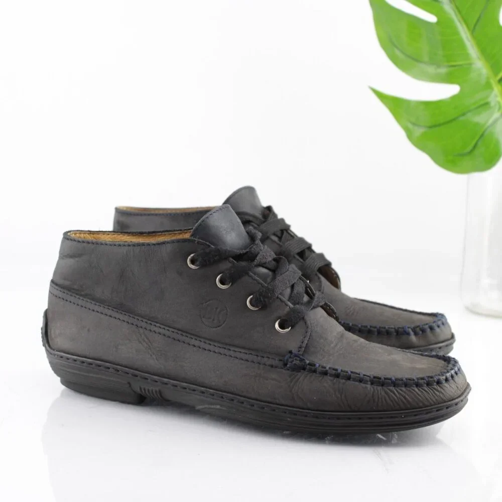 BiKey Womens Boot‎ Size 38 7 Black Leather Lace Up Moc Toe Casual Bootie Italy